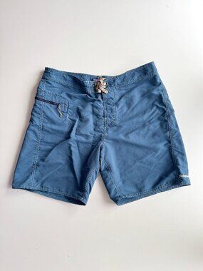 PATAGONIA Solid Wavefarer Glass Blue Nylon Ripstop Board Shorts, Size 35